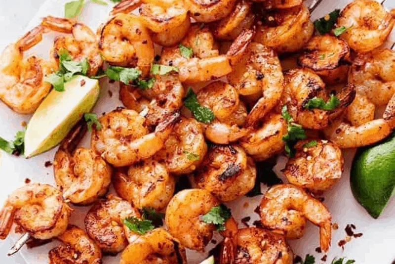 Grilled Spicy Lime Shrimp with Creamy Avocado Cilantro Sauce