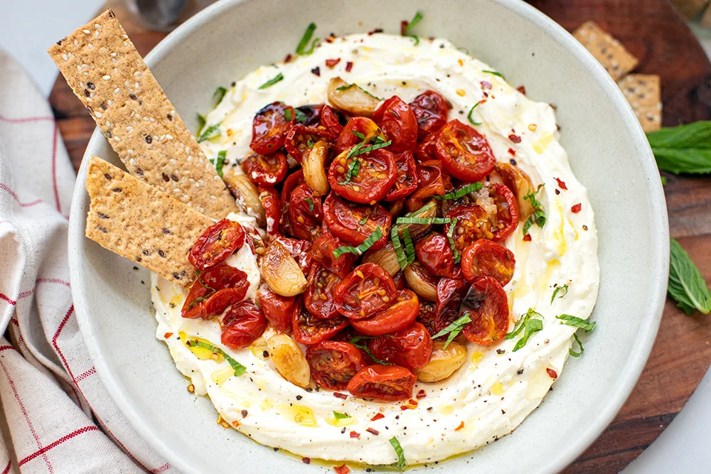 Whipped Feta With Roasted Tomatoes & Garlic