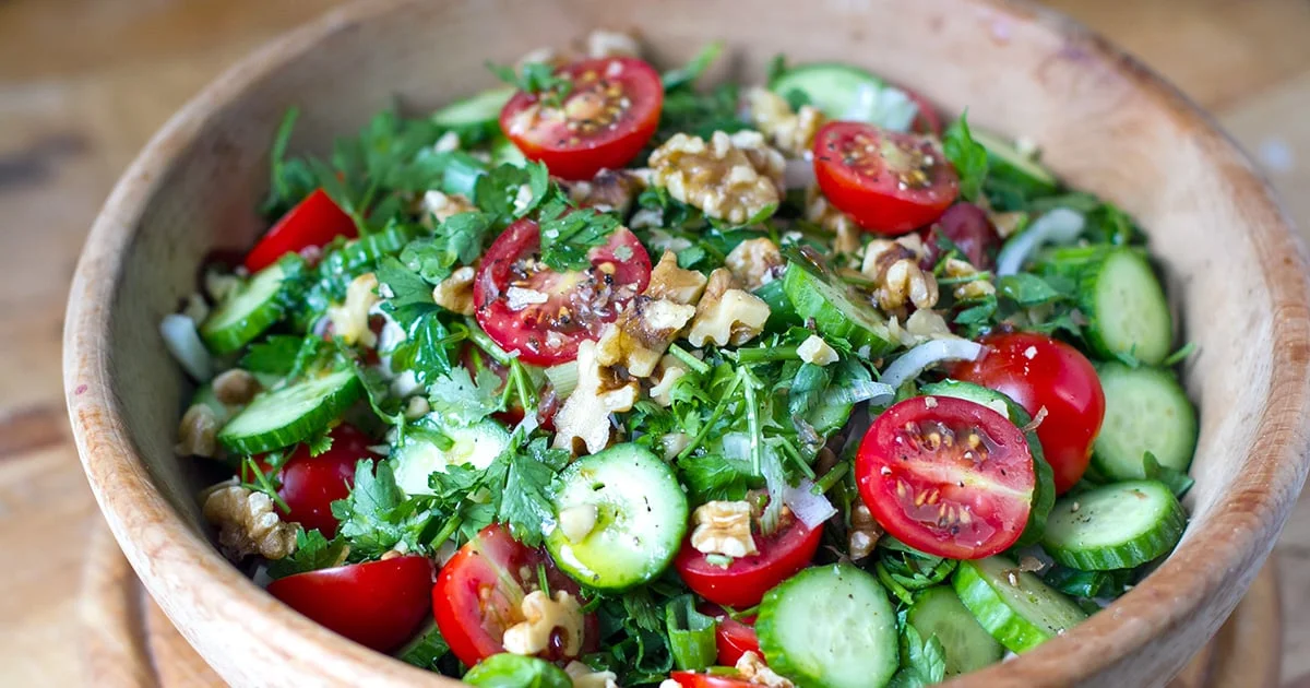 Georgian Salad With Creamy Walnut Dressing (Paleo, Vegan)