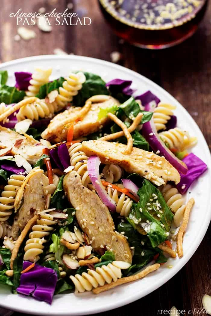 Chinese Chicken Pasta Salad with Sesame Dressing