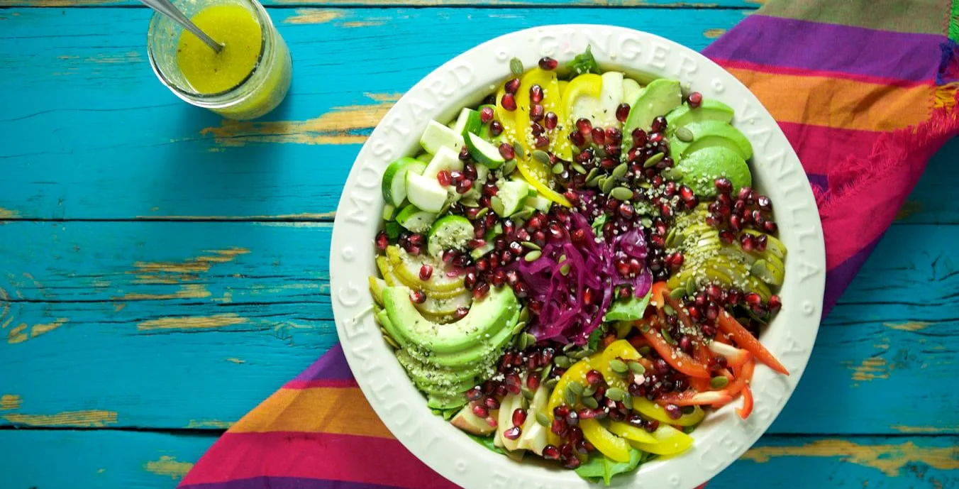Rainbow Superfood Salad With Basil Dressing