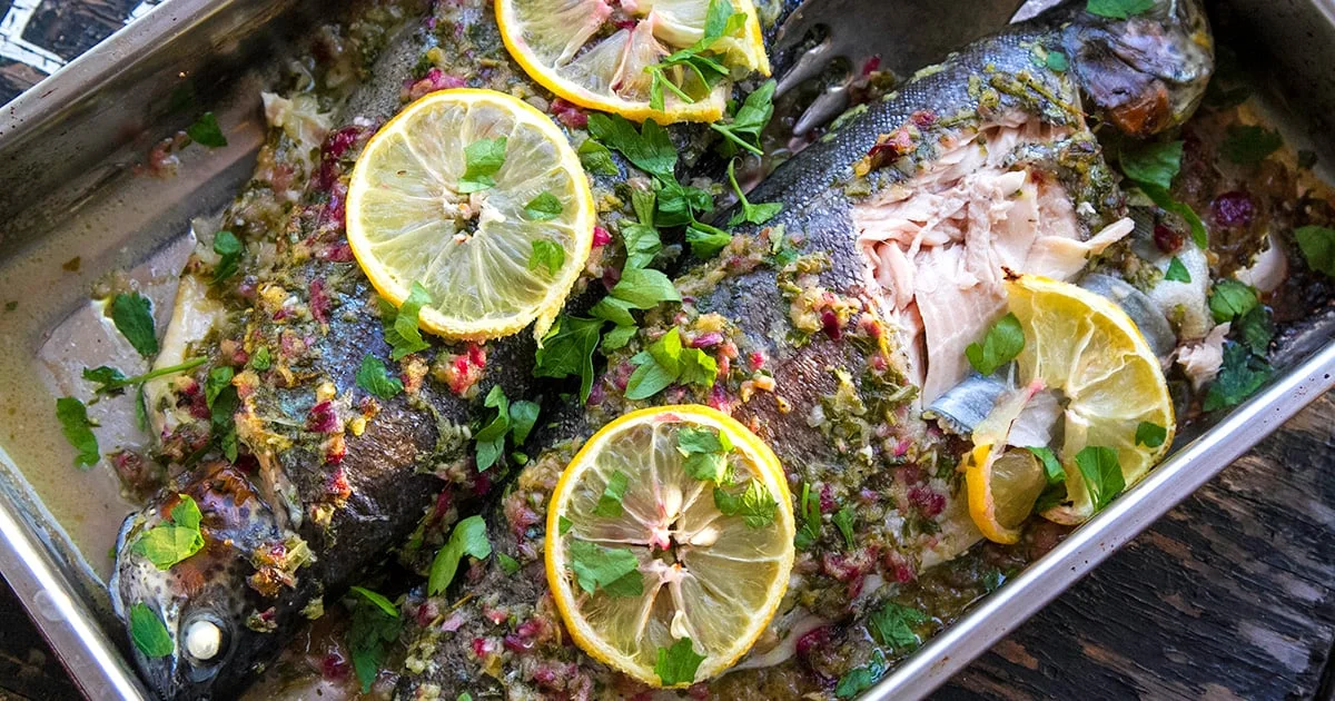 Whole Baked Trout With Herb Salsa & Lemon